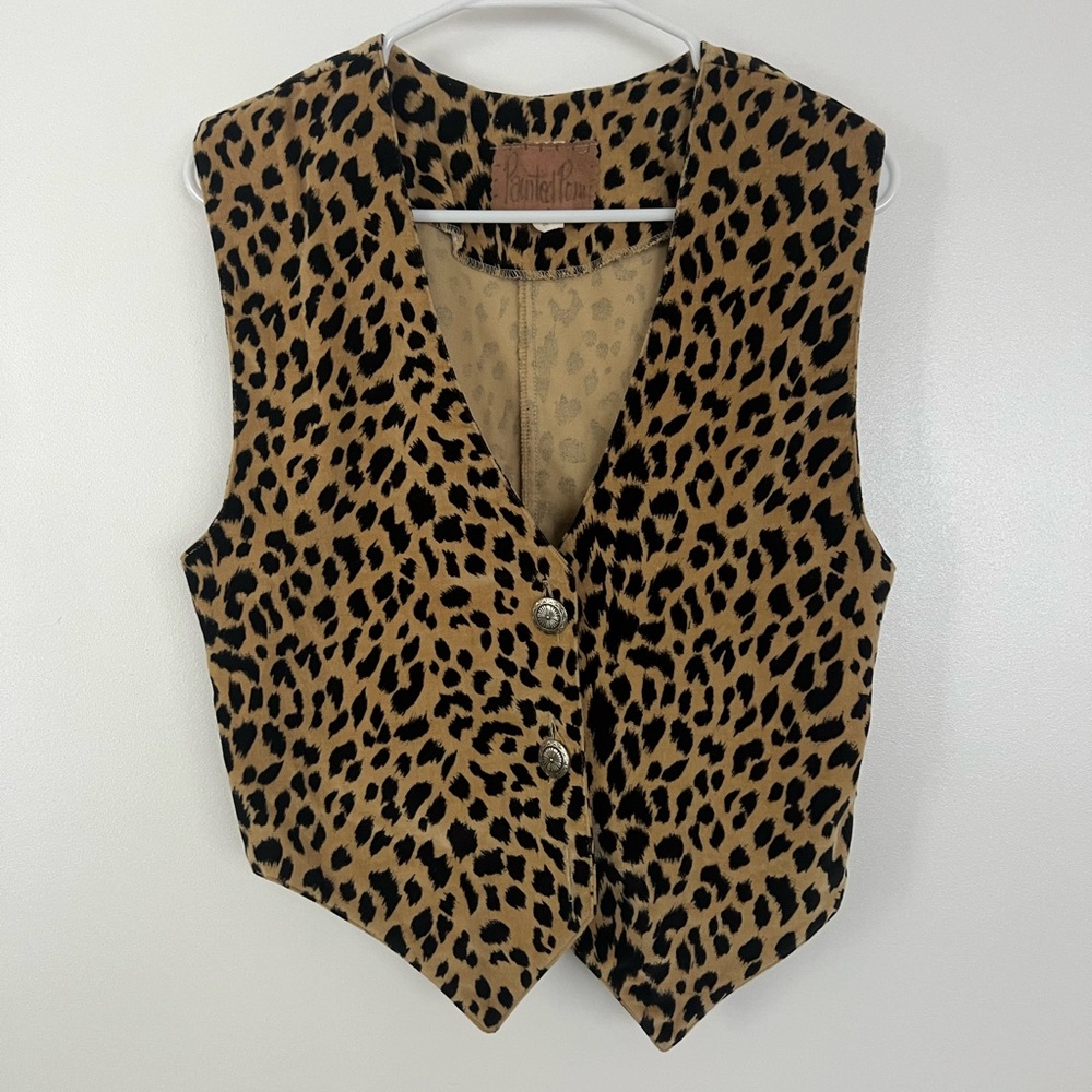 Brown and Black Buttoned Leopard Print Vintage Vest Top